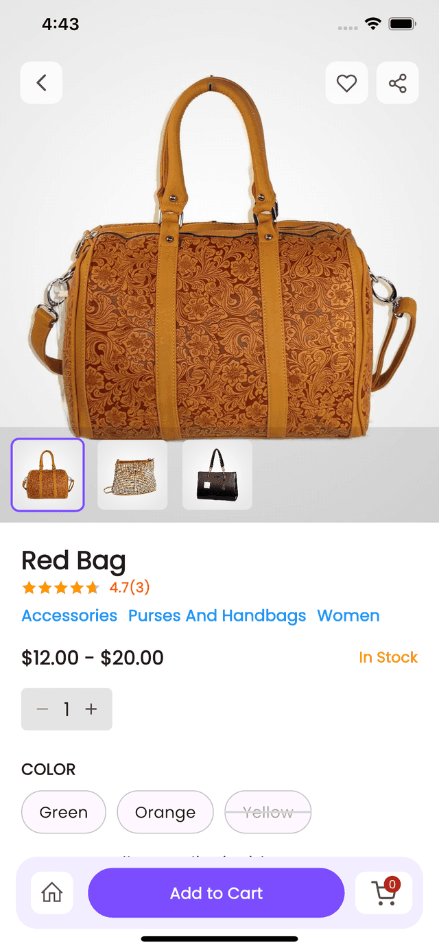 DreamCart product details page – Flutter ecommerce app for WooCommerce